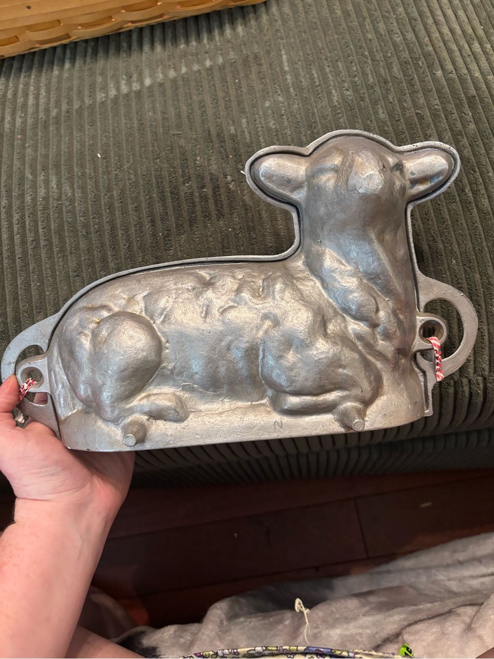 vintage cast aluminum (pewter?) two-piece lamb cake mold